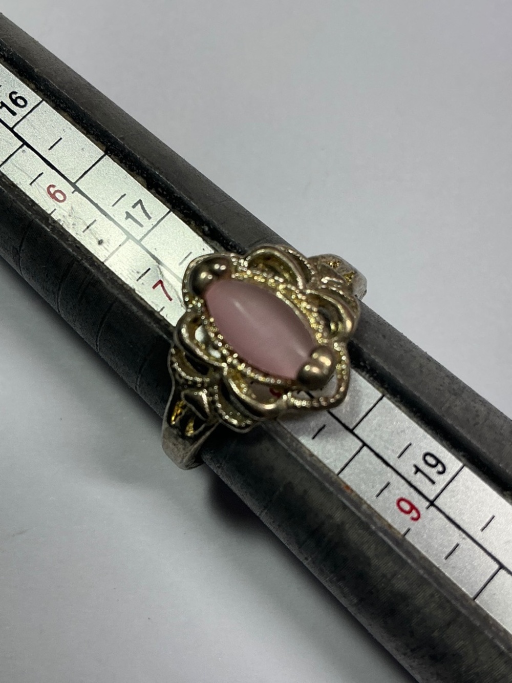 Sterling Silver Light Gold Color Ring with a white stone. Size 7.75